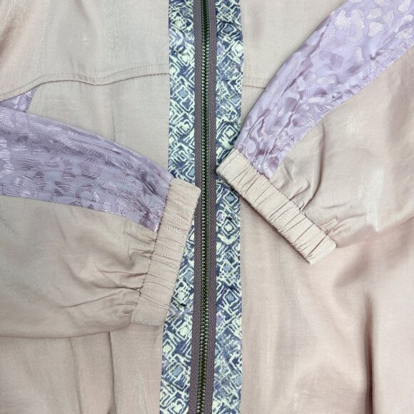 Mystree Jacket Womens M Pink Mixed Fabric Textured Zip Up Statement Collar - Picture 5 of 9